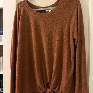 nine britton Brown Tie-Front Long Sleeve Pullover